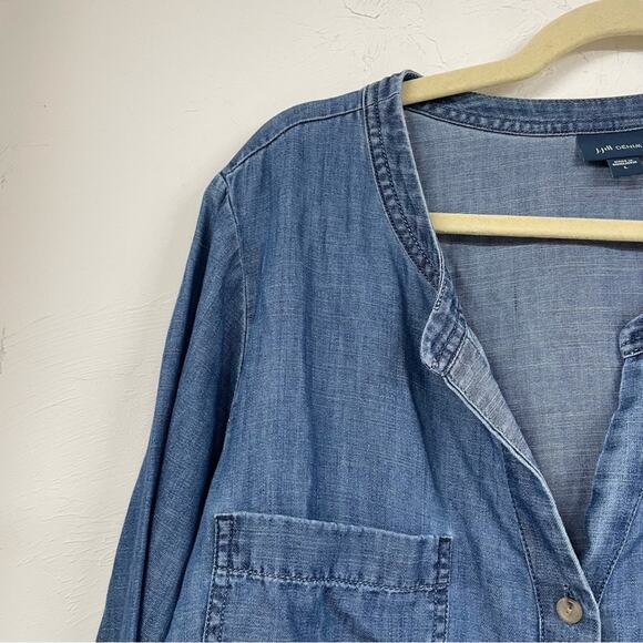 J Jill Chambray Dip Dye Long Sleeve Button Front Blouse Womens L Blue Coastal - Picture 6 of 8
